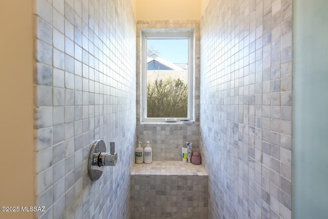 bathroom featuring tile walls