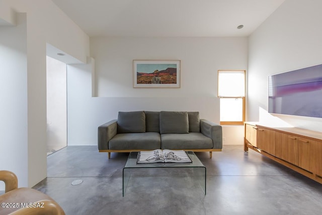 living room featuring concrete floors