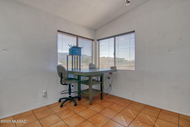 4050 S Melpomene Way, Tucson, AZ 85730 - office featuring baseboards, light tile patterned floors, and vaulted ceiling