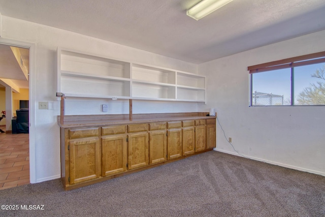 4050 S Melpomene Way, Tucson, AZ 85730 - interior space featuring baseboards, open shelves, brown cabinets, and dark carpet