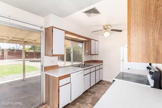 kitchen with visible vents, a sink, plenty of natural light, and white appliances
