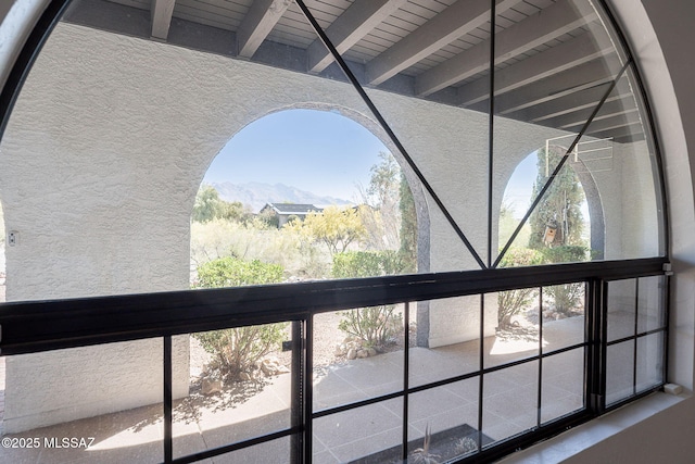 room details with a mountain view and a textured wall