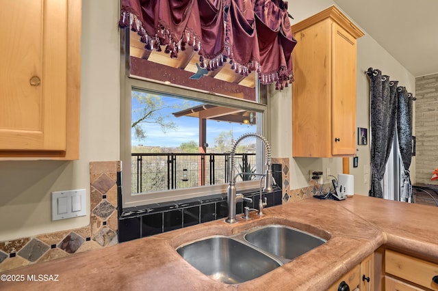 6300 N Abington Rd, Tucson, AZ 85743 - kitchen with a sink, light brown cabinetry, and light countertops