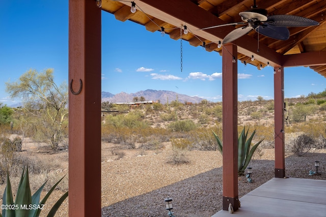 6300 N Abington Rd, Tucson, AZ 85743 - view of yard with a ceiling fan, a mountain view, and a patio area
