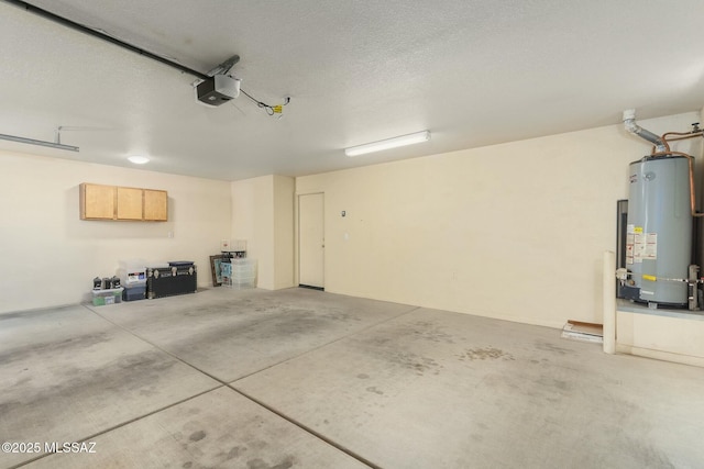 garage featuring a garage door opener and gas water heater
