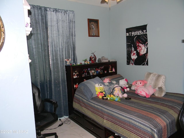bedroom featuring marble finish floor