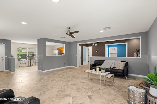 3486 W Sagebrush Hills Ct, Tucson, AZ 85741 - living area featuring ceiling fan, baseboards, and recessed lighting