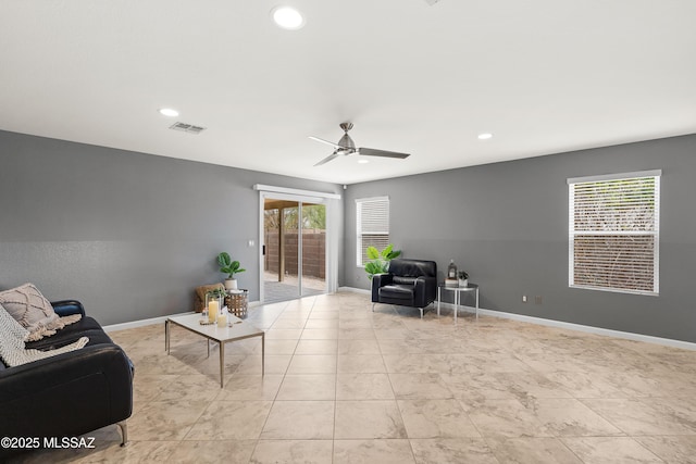 3486 W Sagebrush Hills Ct, Tucson, AZ 85741 - living area with recessed lighting, plenty of natural light, ceiling fan, and baseboards