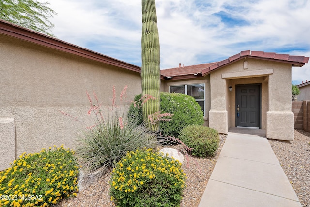 3486 W Sagebrush Hills Ct, Tucson, AZ 85741 - doorway to property with stucco siding and fence