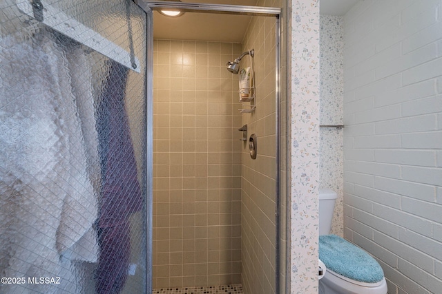 full bath featuring toilet and a shower stall