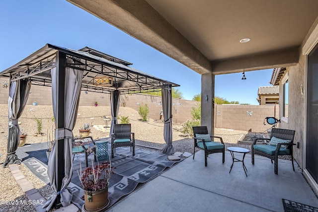15726 S Camino Oculi, Sahuarita, AZ 85629 - view of patio / terrace with a gazebo and a fenced backyard