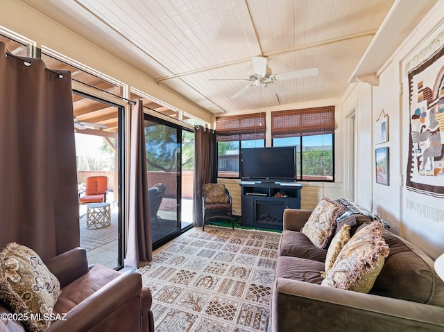 sunroom featuring wood ceiling