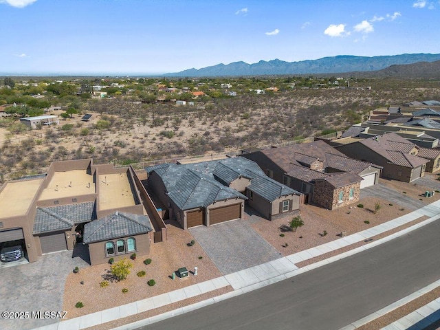 bird's eye view featuring a mountain view and a residential view
