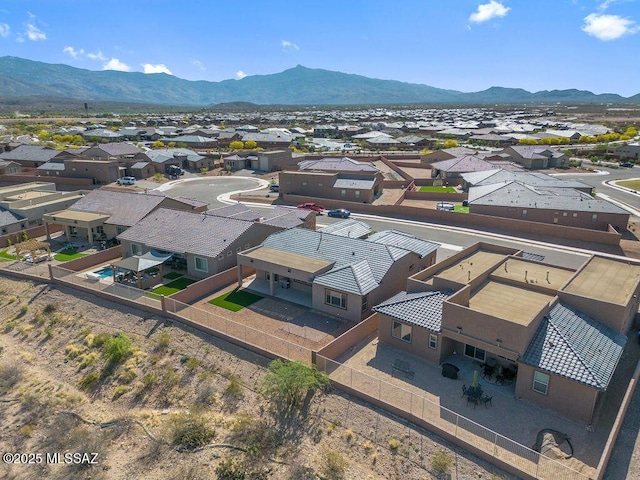 aerial view featuring a residential view and a mountain view