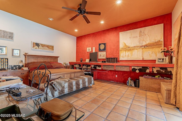 bedroom featuring recessed lighting and light tile patterned floors