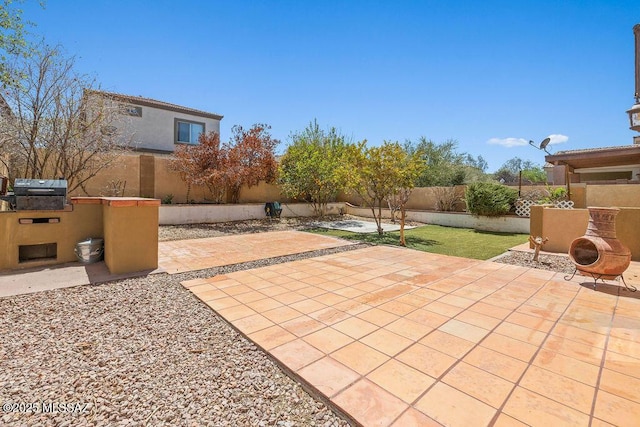 view of patio with a fenced backyard and a grill
