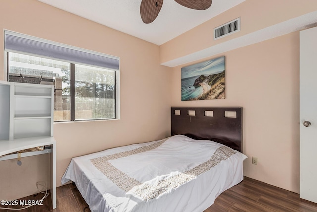 1734 N Van Buren Ave, Tucson, AZ 85712 - bedroom with a ceiling fan, wood finished floors, and visible vents