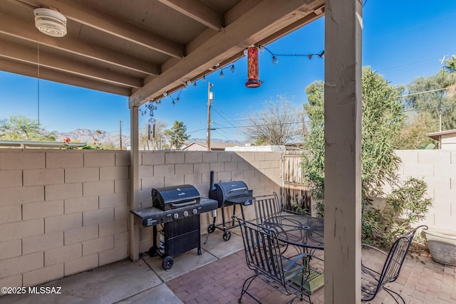 1734 N Van Buren Ave, Tucson, AZ 85712 - view of patio with outdoor dining area, a fenced backyard, and grilling area