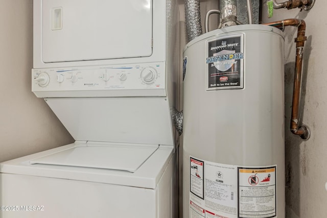 1734 N Van Buren Ave, Tucson, AZ 85712 - laundry room with stacked washer / drying machine, laundry area, and water heater