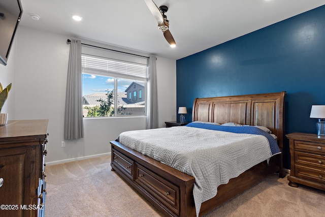 10337 S Pantano Knolls Dr, Vail, AZ 85641 - bedroom featuring a ceiling fan, baseboards, light colored carpet, and recessed lighting