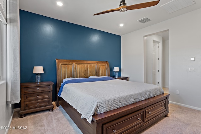 10337 S Pantano Knolls Dr, Vail, AZ 85641 - bedroom featuring light colored carpet, baseboards, visible vents, and recessed lighting