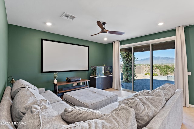 10337 S Pantano Knolls Dr, Vail, AZ 85641 - cinema with visible vents, recessed lighting, ceiling fan, and light tile patterned floors