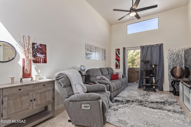 1810 E Blacklidge Dr Apt 827, Tucson, AZ 85719 - living area featuring ceiling fan and high vaulted ceiling