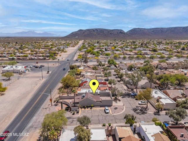 aerial view featuring a residential view and a mountain view