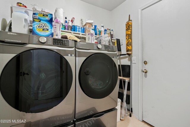 8014 S Wild Primrose Ave, Tucson, AZ 85747 - washroom featuring laundry area, tile patterned floors, and washing machine and dryer