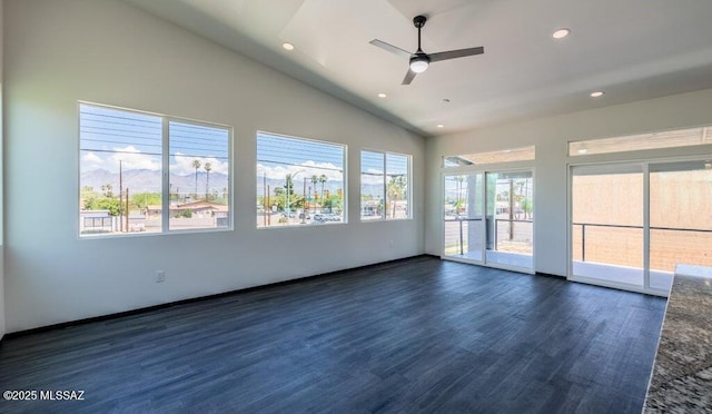 4270 E Broadway Blvd, Tucson, AZ 85711 - empty room with recessed lighting, ceiling fan, vaulted ceiling, and dark wood-type flooring