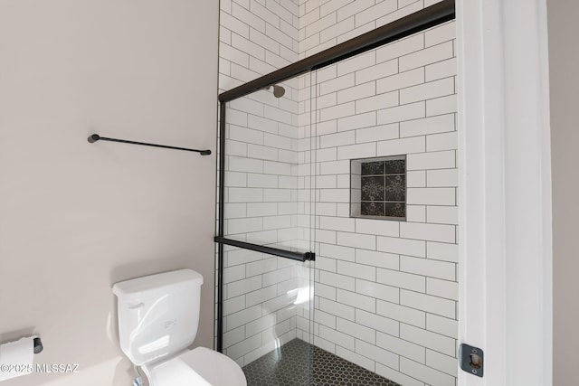 bathroom with toilet and a shower stall