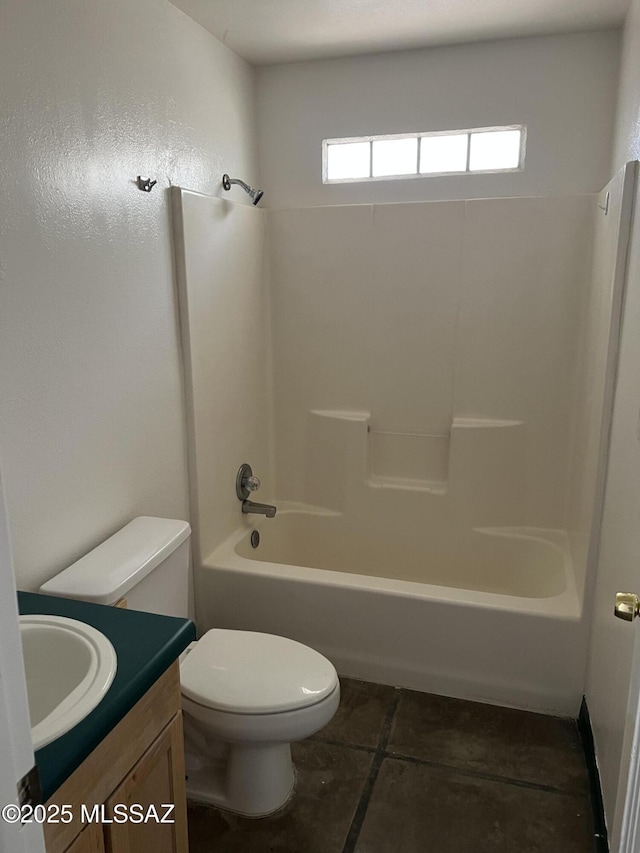 full bath with vanity, tile patterned flooring, bathtub / shower combination, and toilet