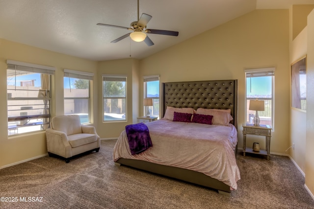 1707 W Sunridge Dr, Tucson, AZ 85704 - carpeted bedroom featuring baseboards, vaulted ceiling, and multiple windows