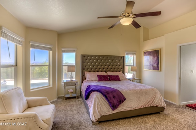 1707 W Sunridge Dr, Tucson, AZ 85704 - bedroom featuring baseboards, lofted ceiling, ceiling fan, and carpet
