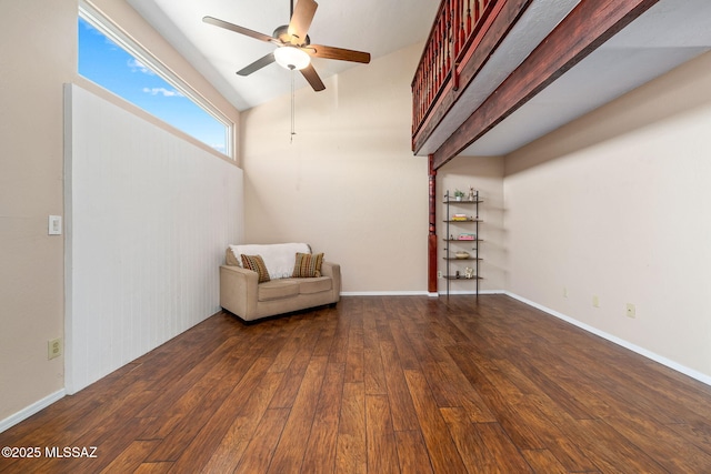 1525 N Bryant Ave, Tucson, AZ 85712 - living area with wood-type flooring, ceiling fan, and vaulted ceiling