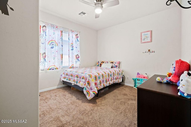 bedroom featuring baseboards, carpet, and visible vents