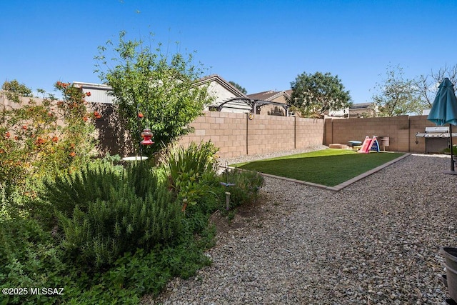 view of yard featuring a fenced backyard