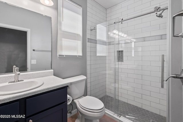 2868 N Silkie Pl, Tucson, AZ 85719 - full bathroom featuring vanity, a shower stall, toilet, and a wealth of natural light