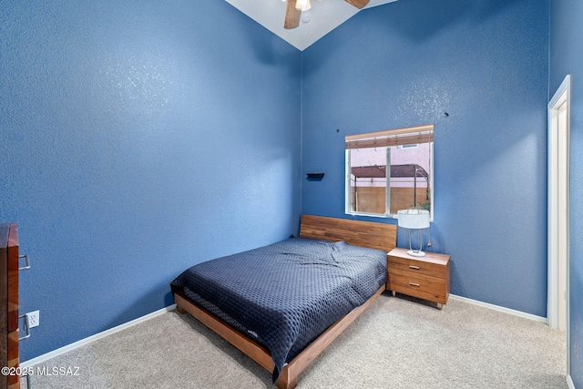 bedroom featuring baseboards, carpet flooring, and ceiling fan