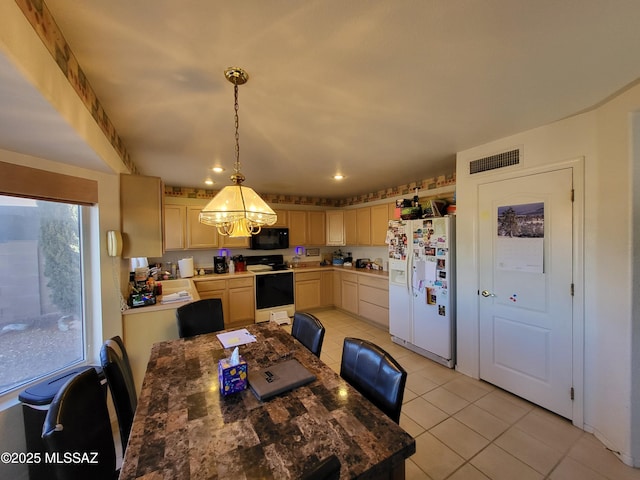 10161 E Queensgate Way, Tucson, AZ 85748 - dining area featuring visible vents, recessed lighting, light tile patterned floors, and a notable chandelier