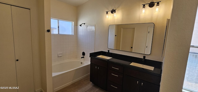 2801 W Calle De Rosita, Tucson, AZ 85746 - bathroom with wood finished floors, double vanity, and  shower combination