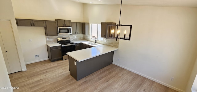 2801 W Calle De Rosita, Tucson, AZ 85746 - kitchen with stainless steel appliances, a peninsula, a sink, baseboards, and decorative backsplash