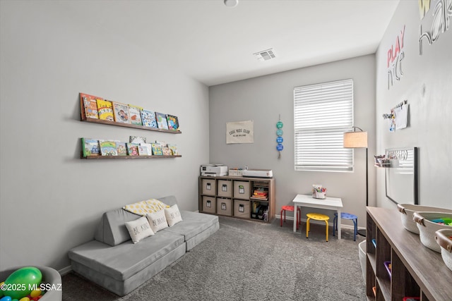 game room featuring carpet flooring and visible vents