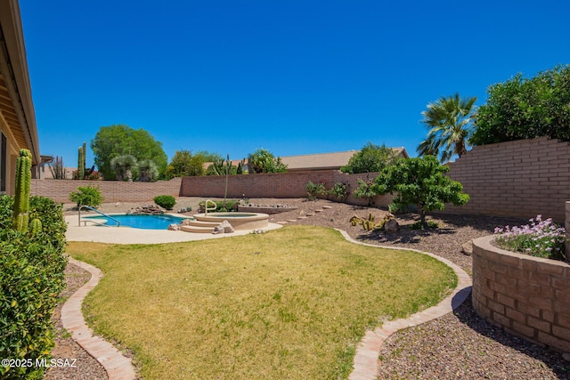 2436 E Desert Pueblo Pass, Green Valley, AZ 85614 - view of yard featuring a fenced backyard, a fenced in pool, and an in ground hot tub