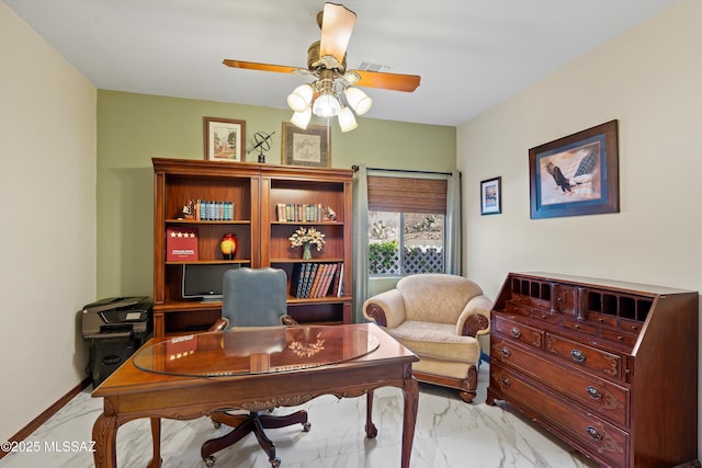 39930 S Mountain Shadow Dr, Tucson, AZ 85739 - home office with light marble finish floors and ceiling fan