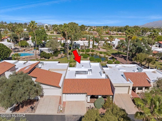 aerial view with a residential view and a mountain view