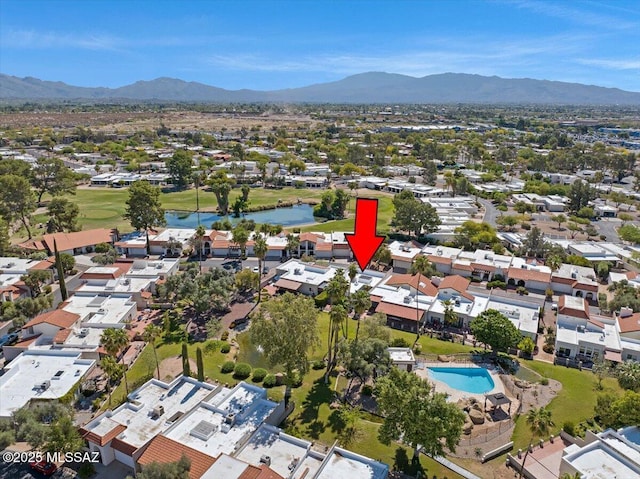 aerial view with a residential view and a water and mountain view