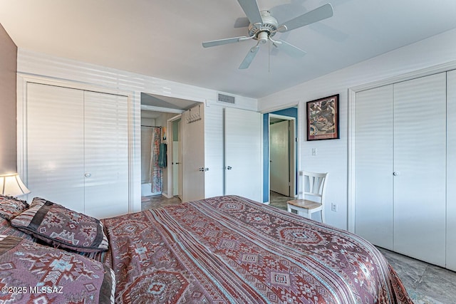 bedroom with visible vents and a ceiling fan