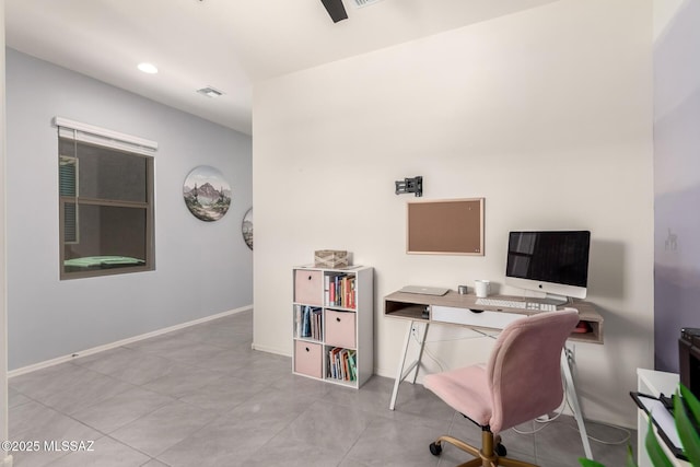 7688 S Via Perfecta, Tucson, AZ 85756 - office area with light tile patterned flooring, baseboards, and recessed lighting