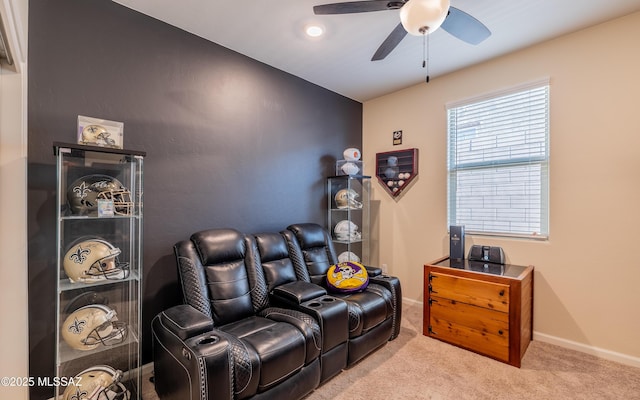 10199 S Pantano Knolls Dr, Vail, AZ 85641 - carpeted home theater featuring baseboards and ceiling fan